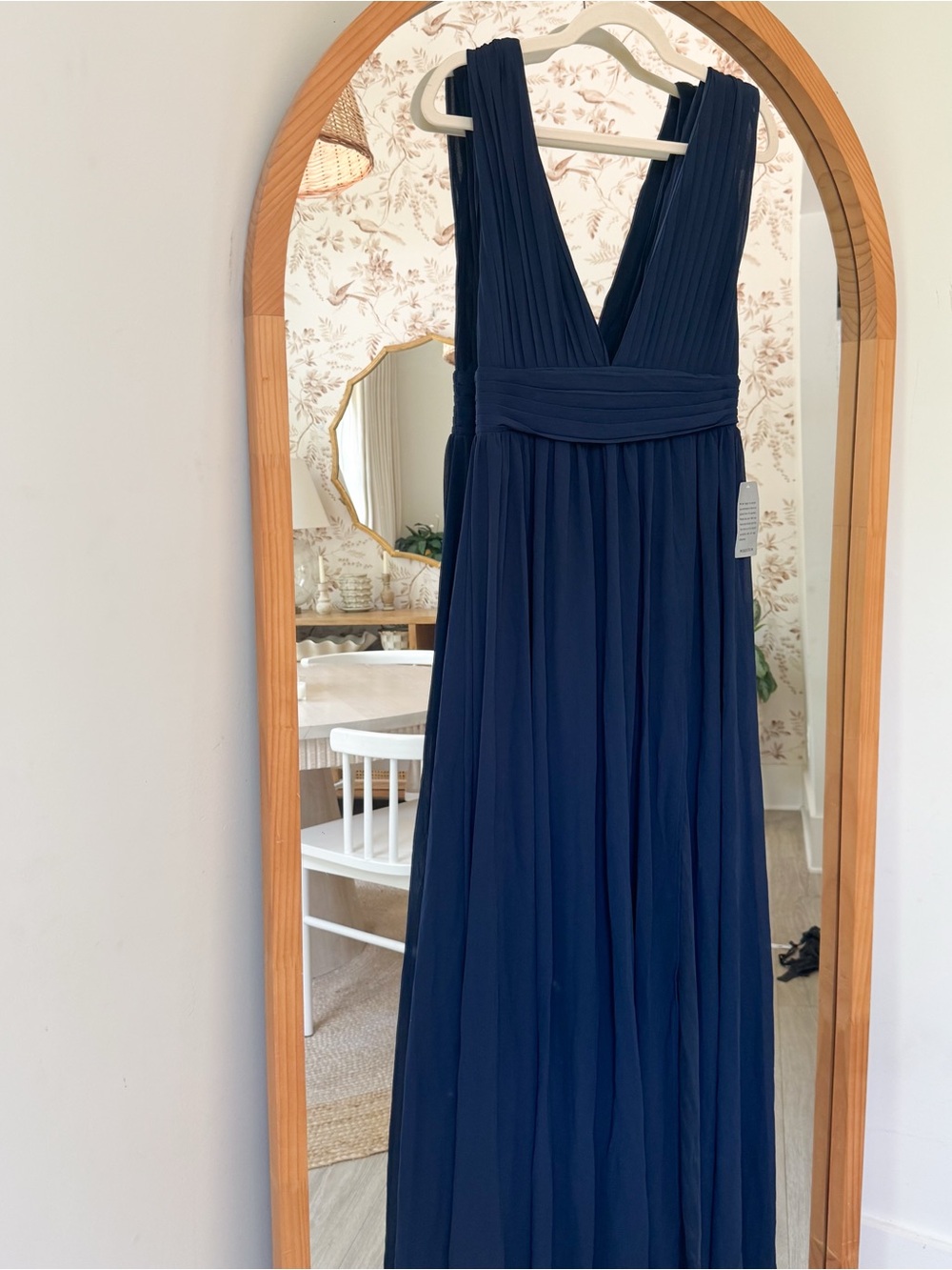 Nordstrom Navy Pleated V‑Neck Maxi Dress